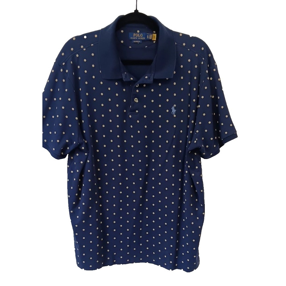 Ralph Lauren Polo Tee XL TG French Navy Beige Dot Collared Logo Shirt